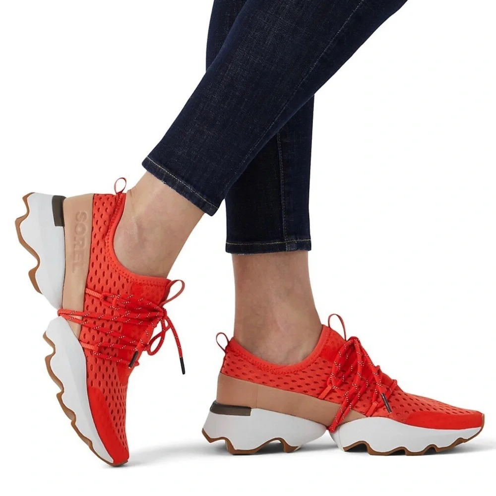 New Sorel Kinetic Impact Lace Up Sneakers, Red, Size 9